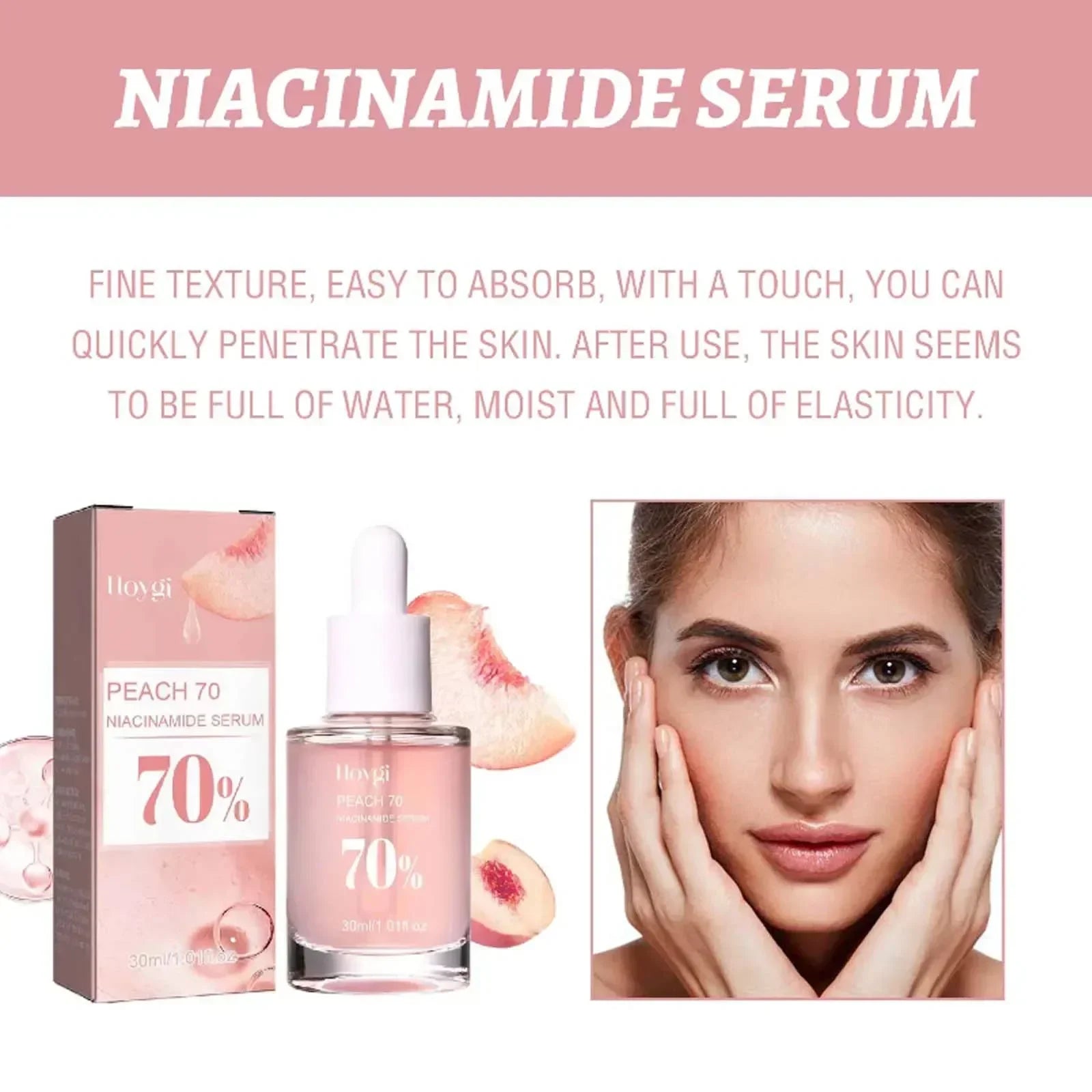 Peach 70% Niacinamide Facial Serum Brightening Skin Care Moisturzing Shrink Pores Smooth Fade Melanin Dark Spot Remover Serum