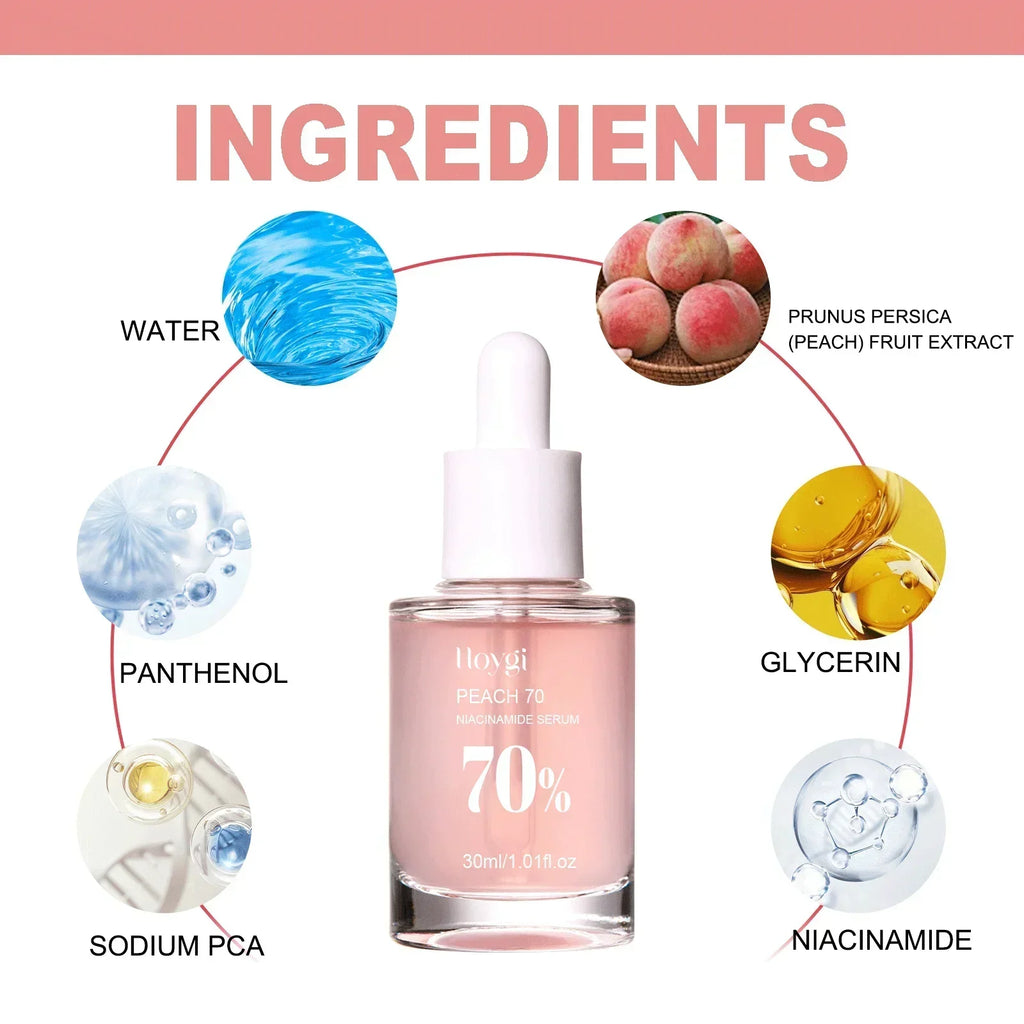 Peach 70% Niacinamide Facial Serum Brightening Skin Care Moisturzing Shrink Pores Smooth Fade Melanin Dark Spot Remover Serum